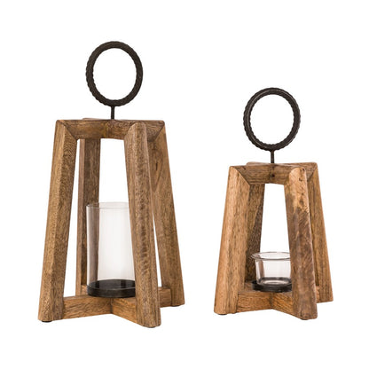 Atlas Lighting Carmel Lantern Set of 2 | Natural Wood and Bronze Metal | Traditional Candle Lanterns for Mantel & Outdoor Table | Model AC11157-01S