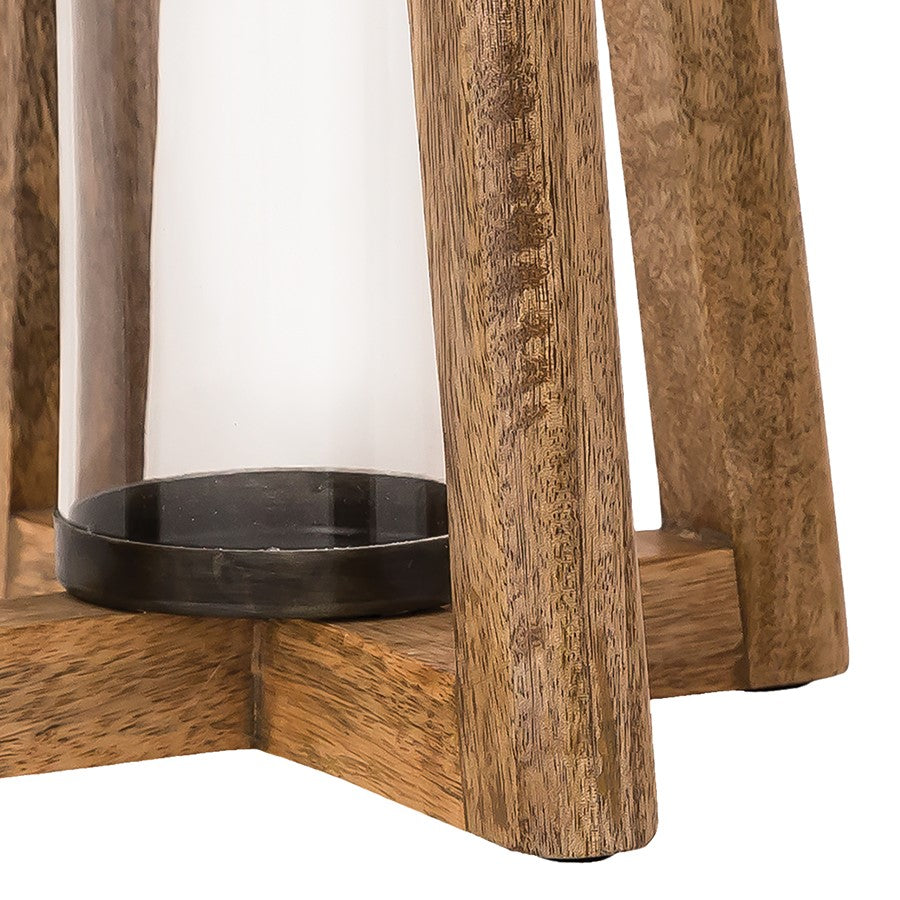 Atlas Lighting Carmel Lantern Set of 2 | Natural Wood and Bronze Metal | Traditional Candle Lanterns for Mantel & Outdoor Table | Model AC11157-01S