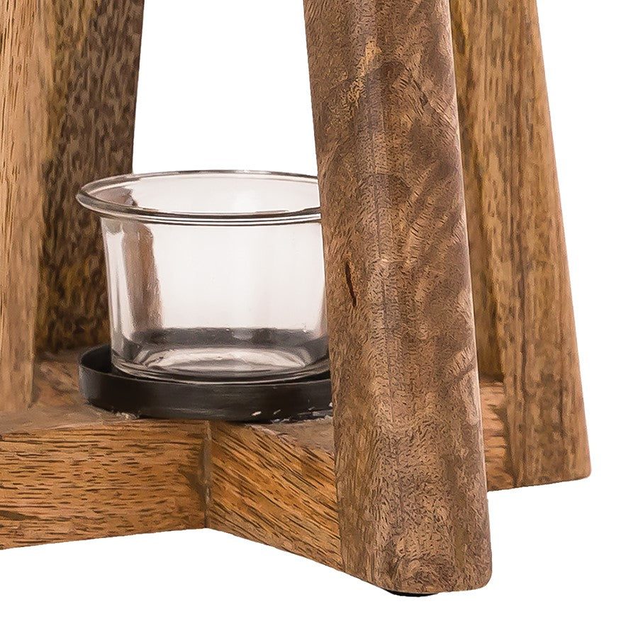 Atlas Lighting Carmel Lantern Set of 2 | Natural Wood and Bronze Metal | Traditional Candle Lanterns for Mantel & Outdoor Table | Model AC11157-01S