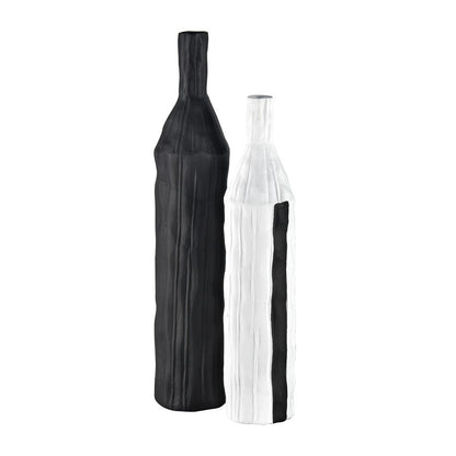 Atlas Lighting Carter Vase Striped Black/White | Earthenware Modern Sculptural Vase | Living Room & Entryway Decor | Model AC11161-01