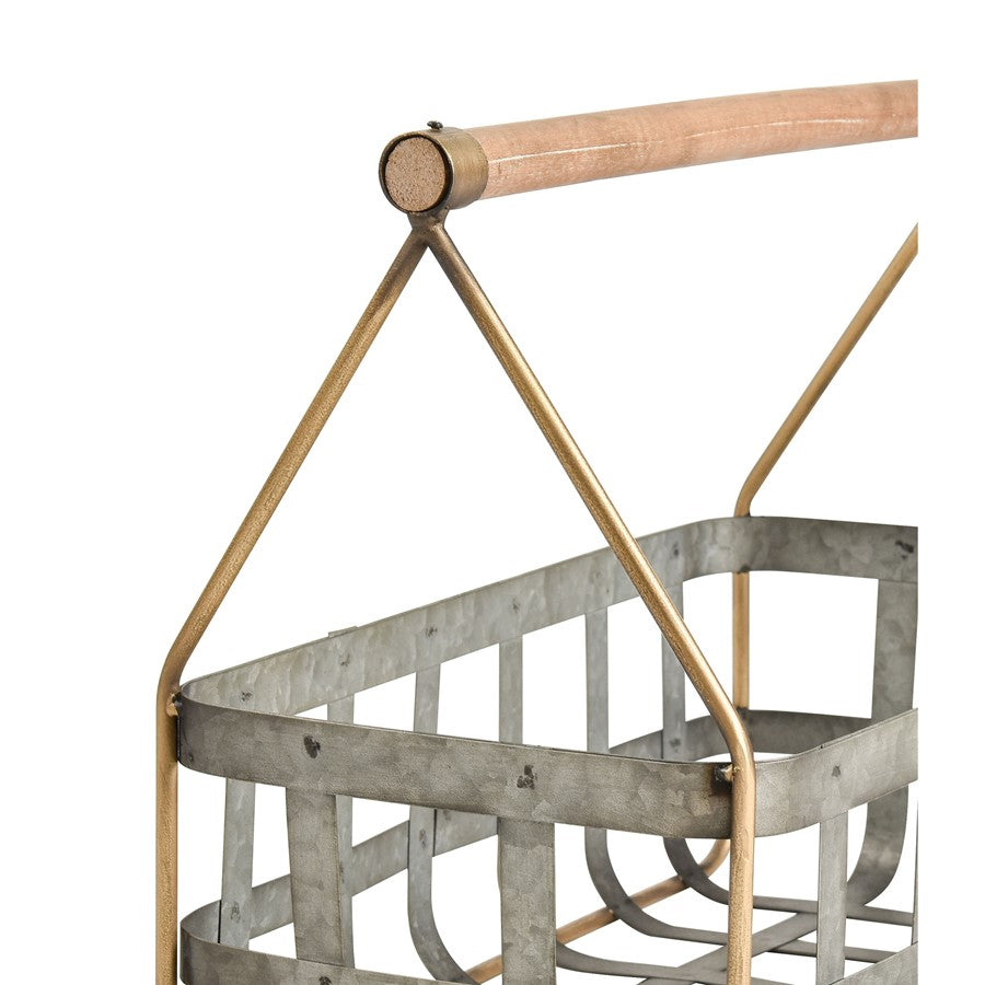 Atlas Lighting Catcliffe Set of 2 Galvanized Metal Baskets | Farmhouse Wood Handles | Kitchen & Entryway Storage | Model AC11164-01S