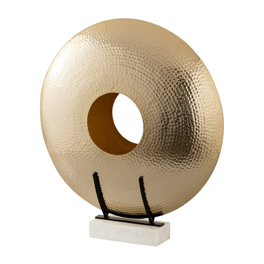 Atlas Lighting Charged Sculpture | Polished Brass Metal on White Marble Plinth | Modern Contemporary Decor | 24 x 7 x 27 in | Model AC11171-01