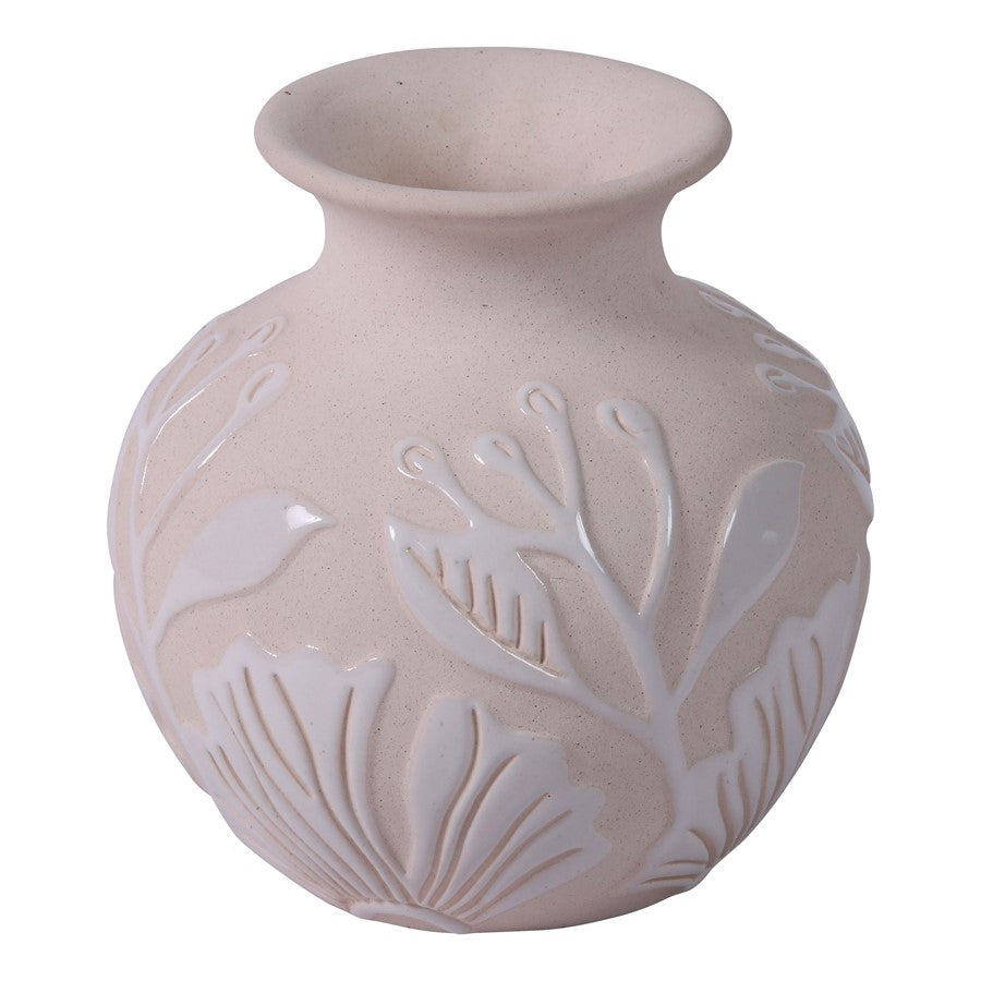 Atlas Lighting Charlotte Vase | Cream Earthenware with White Floral Detail | Transitional Decor for Living Room & Hallway | Model AC11172-01