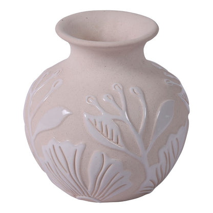 Atlas Lighting Charlotte Vase | Cream Earthenware with White Floral Detail | Transitional Decor for Living Room & Hallway | Model AC11172-01