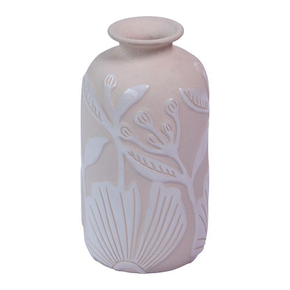 Atlas Lighting Charlotte Tall Vase | Cream Earthenware with White Floral Detail | Transitional Decor for Living Room & Hallway | Model AC11173-01