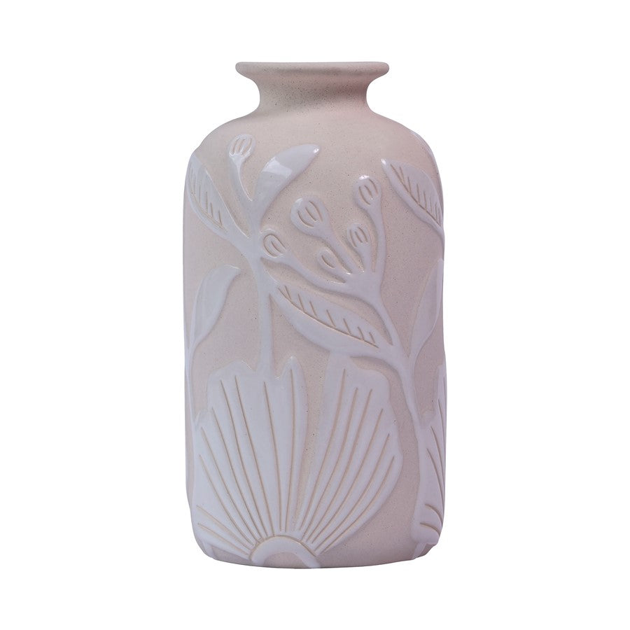 Atlas Lighting Charlotte Tall Vase | Cream Earthenware with White Floral Detail | Transitional Decor for Living Room & Hallway | Model AC11173-01