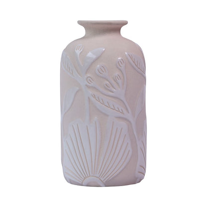 Atlas Lighting Charlotte Tall Vase | Cream Earthenware with White Floral Detail | Transitional Decor for Living Room & Hallway | Model AC11173-01