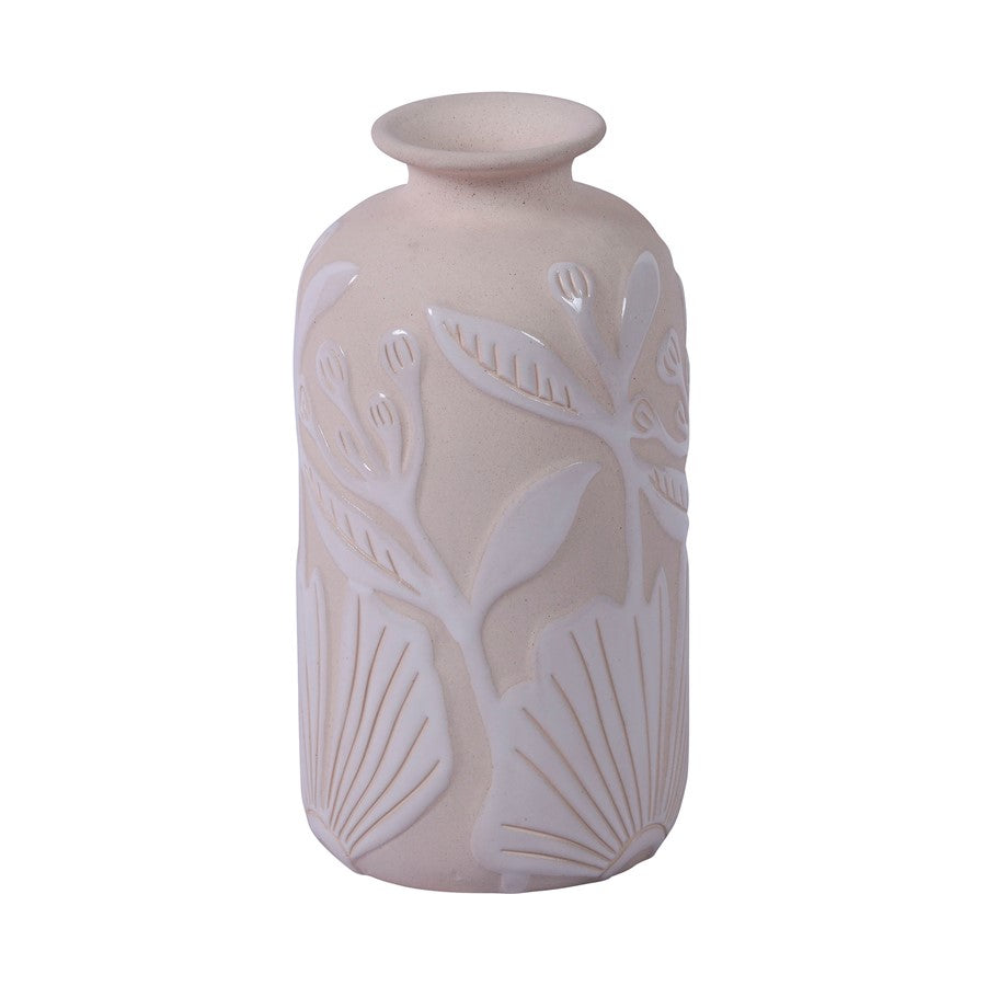 Atlas Lighting Charlotte Tall Vase | Cream Earthenware with White Floral Detail | Transitional Decor for Living Room & Hallway | Model AC11173-01