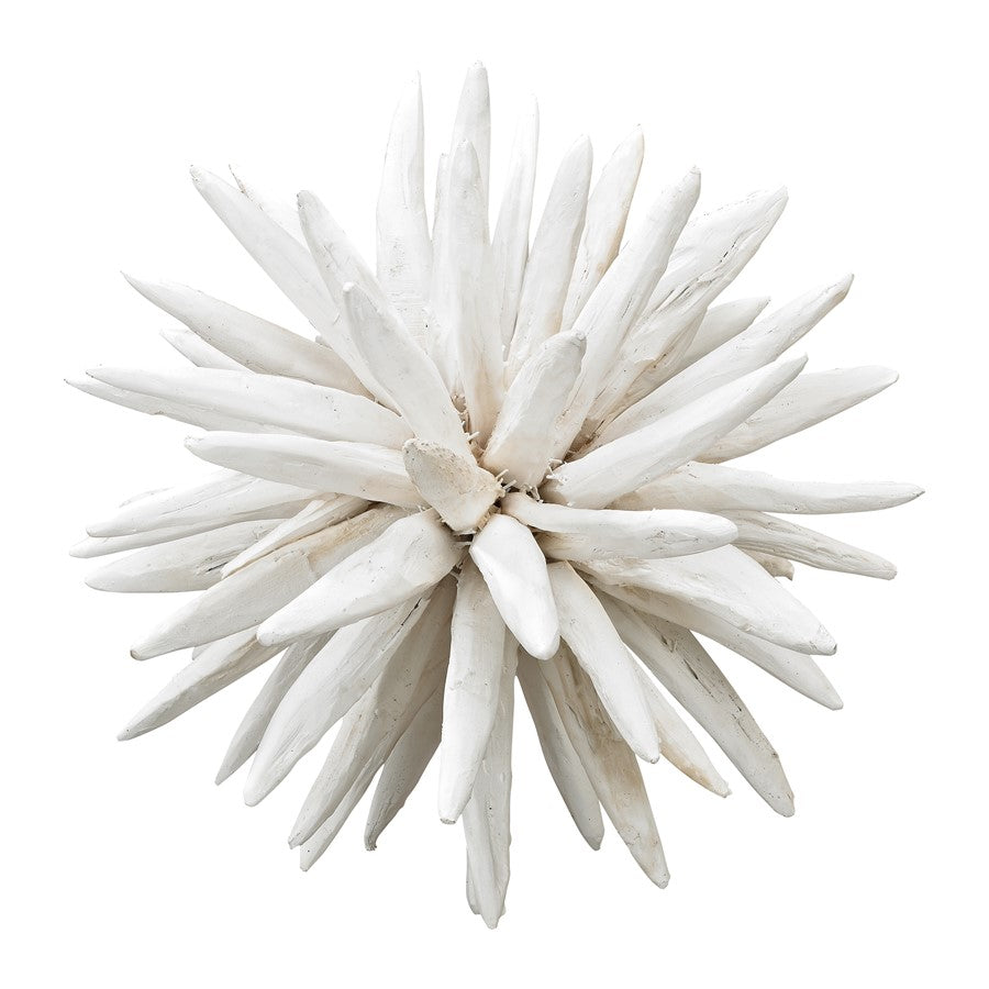 Atlas Lighting Chinook White Wood Spike Orb | Transitional Driftwood Sculpture | Shelf, Table & Office Decor | 15 x 15 x 15 in | Model AC11176-01