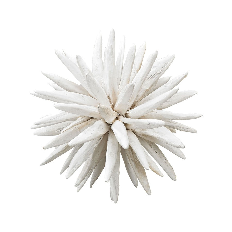 Atlas Lighting Chinook White Wood Spike Orb | Transitional Driftwood Sculpture | Shelf, Table & Office Decor | 15 x 15 x 15 in | Model AC11176-01