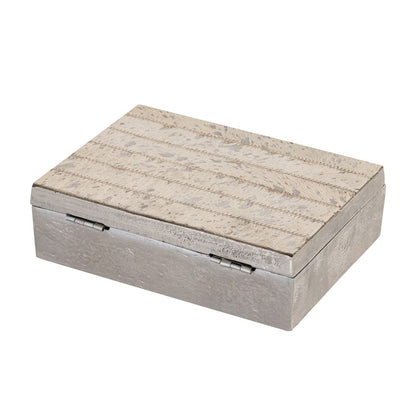 Atlas Lighting Chloe Set of 2 Storage Boxes | Silver Metal & White Hair-on-Hide | Bookshelf, Credenza & Desk Organizer | Model AC11177-01S
