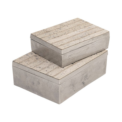 Atlas Lighting Chloe Set of 2 Storage Boxes | Silver Metal & White Hair-on-Hide | Bookshelf, Credenza & Desk Organizer | Model AC11177-01S