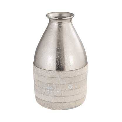 Atlas Lighting Chloe Large Vase | Silver Metal & White Hair-on-Hide | Floor, Shelf & Table Decor | 10 x 10 x 17 in | Model AC11178-02
