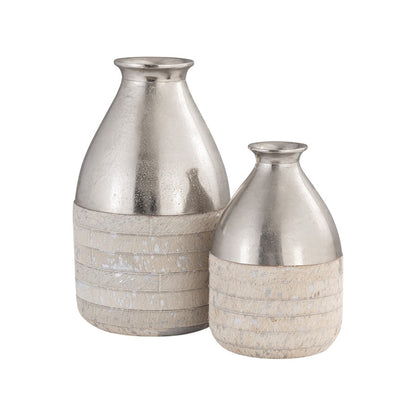 Atlas Lighting Chloe Large Vase | Silver Metal & White Hair-on-Hide | Floor, Shelf & Table Decor | 10 x 10 x 17 in | Model AC11178-02