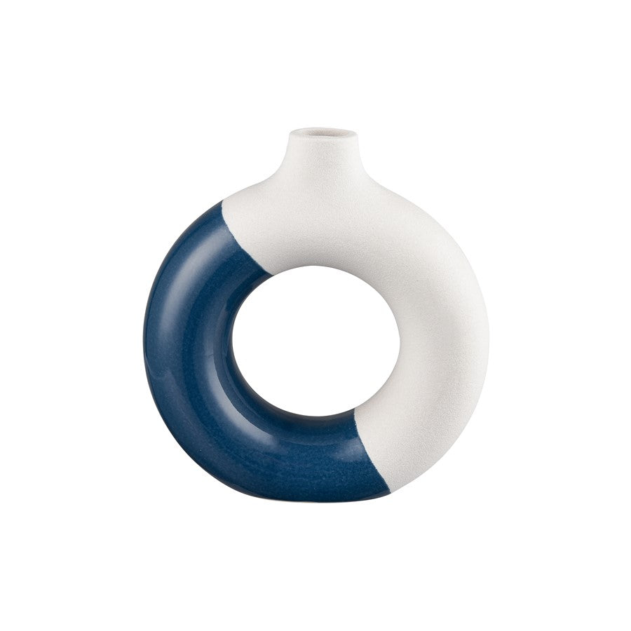 Atlas Lighting Ciro Small Vase | White and Navy Earthenware | Living Room & Entryway Decor | 6 x 2 x 6.25 in | Model AC11179-01