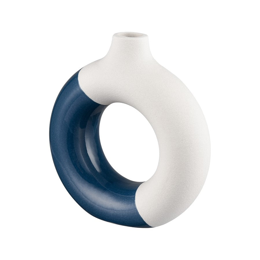 Atlas Lighting Ciro Small Vase | White and Navy Earthenware | Living Room & Entryway Decor | 6 x 2 x 6.25 in | Model AC11179-01