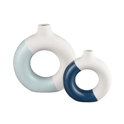 Atlas Lighting Ciro Small Vase | White and Navy Earthenware | Living Room & Entryway Decor | 6 x 2 x 6.25 in | Model AC11179-01