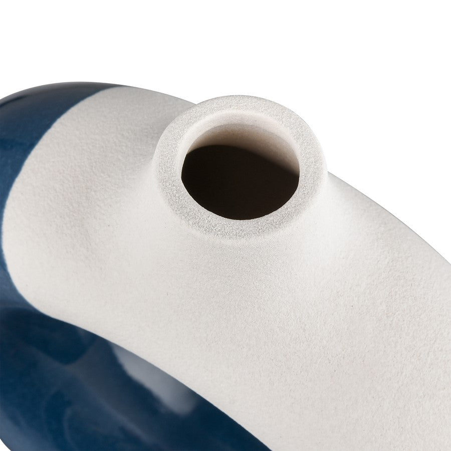 Atlas Lighting Ciro Small Vase | White and Navy Earthenware | Living Room & Entryway Decor | 6 x 2 x 6.25 in | Model AC11179-01
