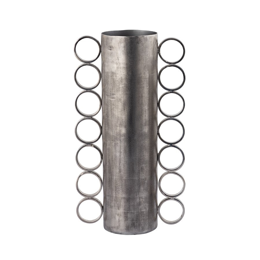 Atlas Lighting Cirq Large Vase | Antique Nickel Metal with Nickel Handles | Living Room & Entryway Decor | 8.5 x 4.25 x 15.25 in | Model AC11180-01