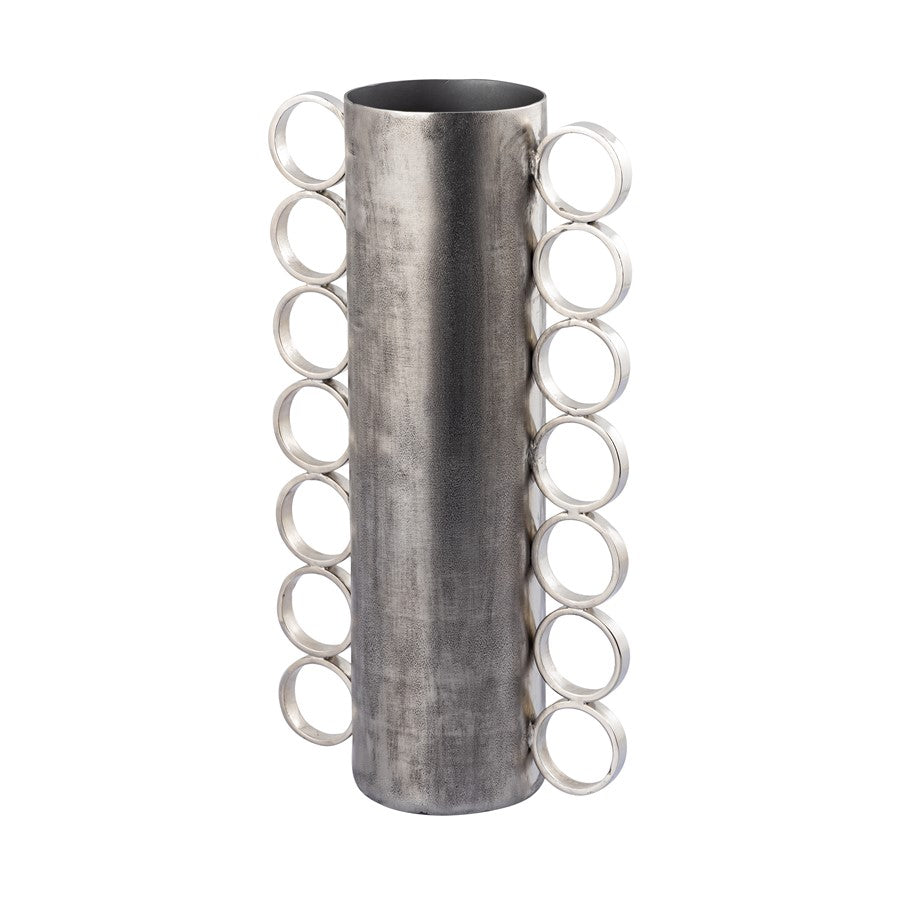 Atlas Lighting Cirq Large Vase | Antique Nickel Metal with Nickel Handles | Living Room & Entryway Decor | 8.5 x 4.25 x 15.25 in | Model AC11180-01