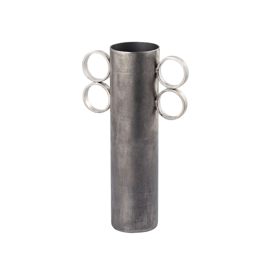 Atlas Lighting Cirq Small Vase | Antique Nickel Metal with Nickel Handles | Living Room & Entryway Decor | 7.5 x 3.25 x 12.5 in | Model AC11181-01
