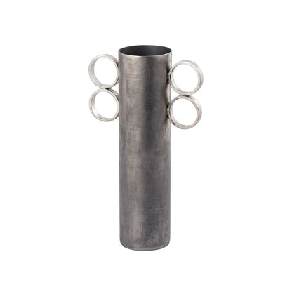 Atlas Lighting Cirq Small Vase | Antique Nickel Metal with Nickel Handles | Living Room & Entryway Decor | 7.5 x 3.25 x 12.5 in | Model AC11181-01