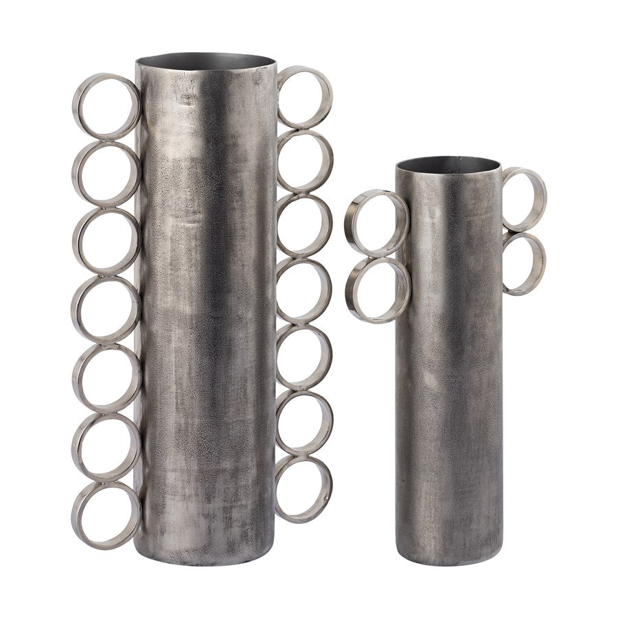 Atlas Lighting Cirq Small Vase | Antique Nickel Metal with Nickel Handles | Living Room & Entryway Decor | 7.5 x 3.25 x 12.5 in | Model AC11181-01