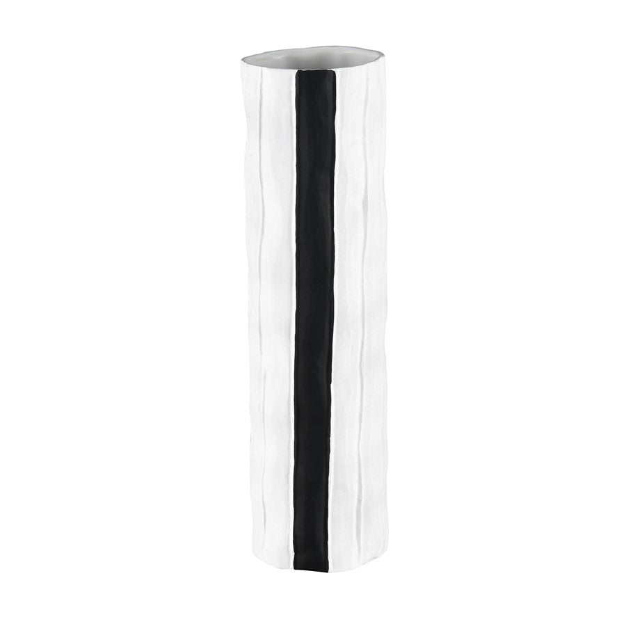Atlas Lighting Clark 15in Striped White/Black Earthenware Vase | Modern Contemporary Decor | Living Room & Entryway Display | Model AC11182-03
