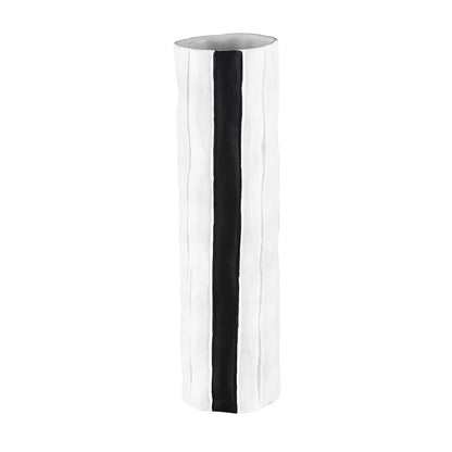 Atlas Lighting Clark 15in Striped White/Black Earthenware Vase | Modern Contemporary Decor | Living Room & Entryway Display | Model AC11182-03