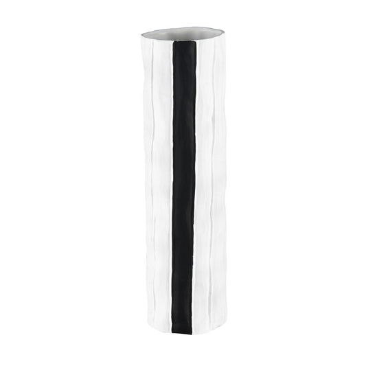 Atlas Lighting Clark 15in Striped White/Black Earthenware Vase | Modern Contemporary Decor | Living Room & Entryway Display | Model AC11182-03