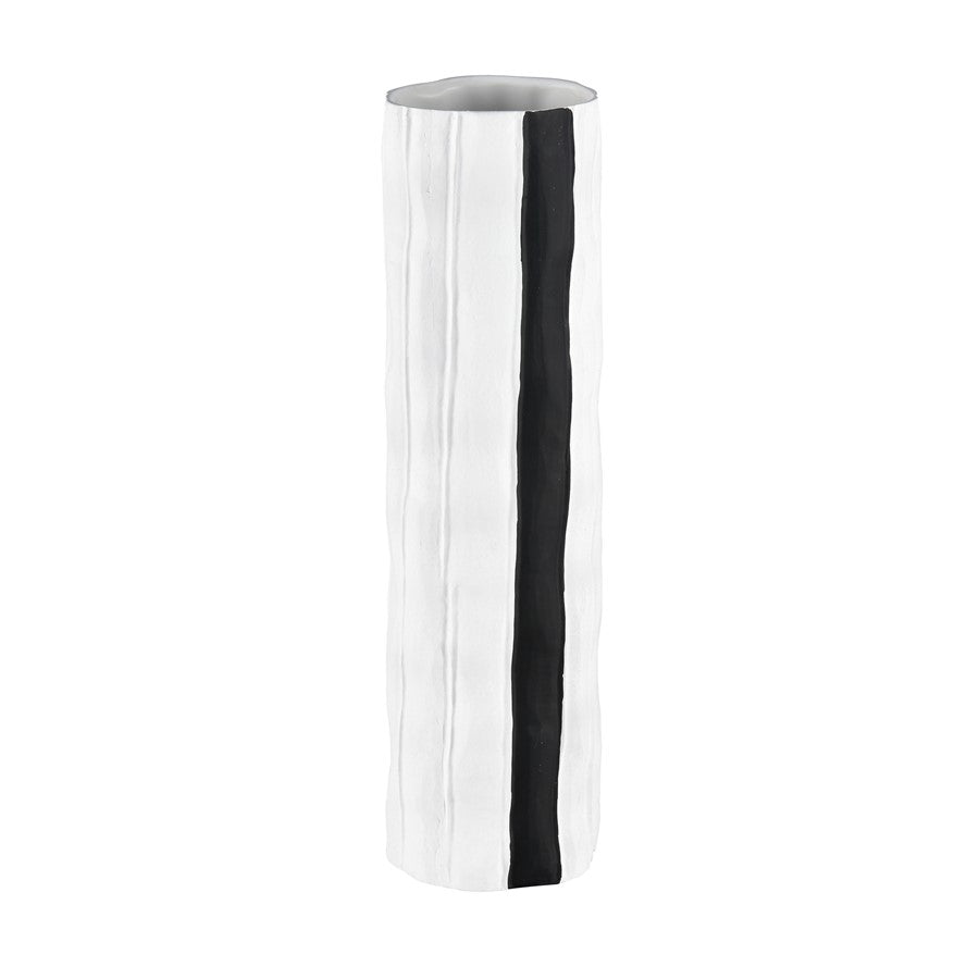 Atlas Lighting Clark 15in Striped White/Black Earthenware Vase | Modern Contemporary Decor | Living Room & Entryway Display | Model AC11182-03