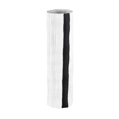 Atlas Lighting Clark 15in Striped White/Black Earthenware Vase | Modern Contemporary Decor | Living Room & Entryway Display | Model AC11182-03
