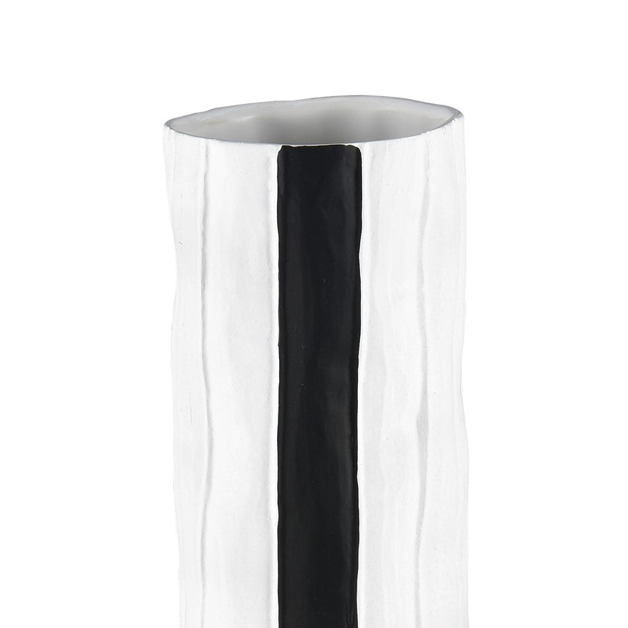 Atlas Lighting Clark 15in Striped White/Black Earthenware Vase | Modern Contemporary Decor | Living Room & Entryway Display | Model AC11182-03