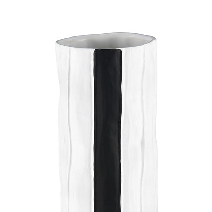 Atlas Lighting Clark 15in Striped White/Black Earthenware Vase | Modern Contemporary Decor | Living Room & Entryway Display | Model AC11182-03