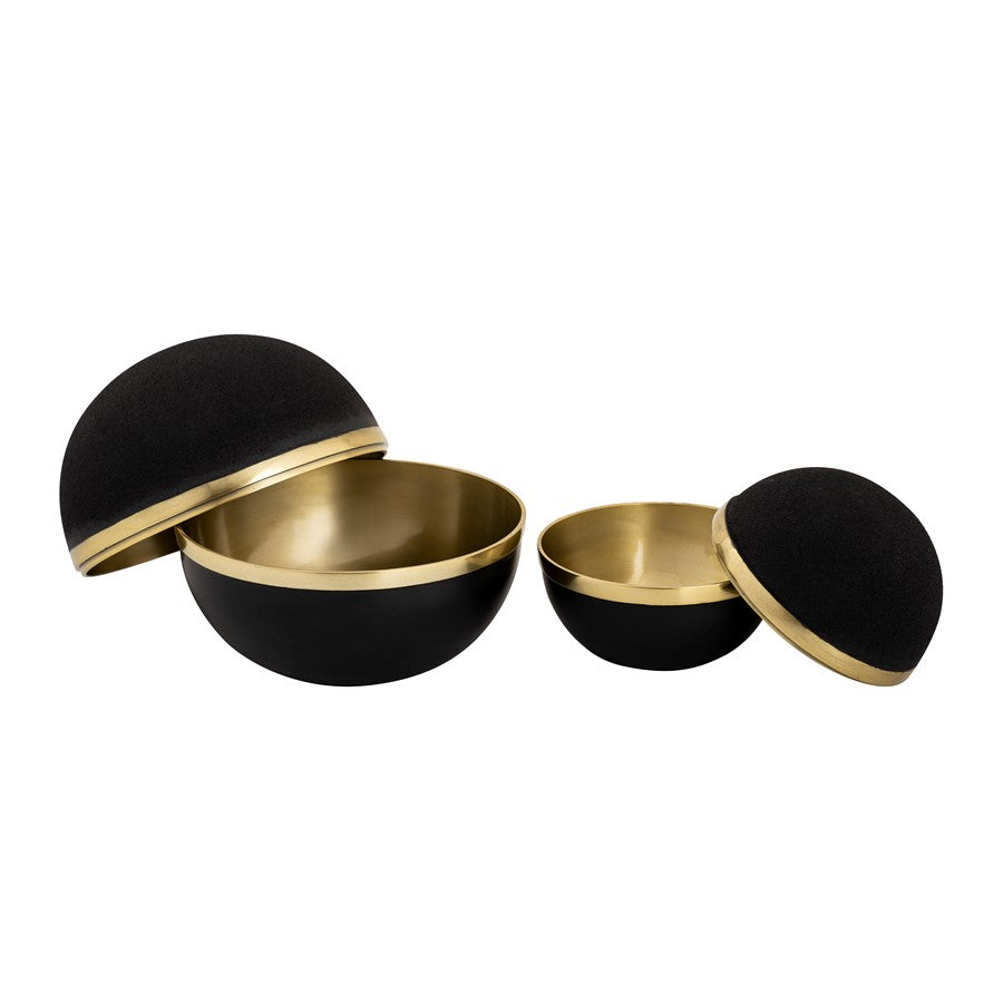 Atlas Lighting Clemmons Set of 2 Black & Brass Metal Decorative Boxes | Modern Contemporary Storage | Living Room & Office | Model AC11183-01S