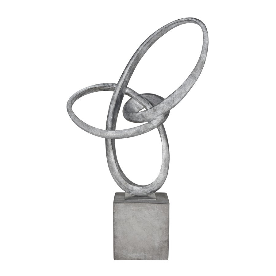 Atlas Lighting Cobey 29in Silver Metal Loop Sculpture on Gray Stone Base | Modern Contemporary Decor | Living Room & Office | Model AC11185-01
