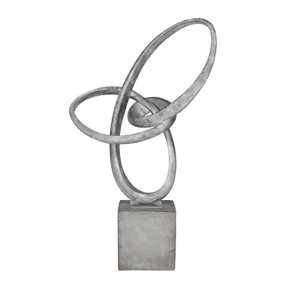 Atlas Lighting Cobey 29in Silver Metal Loop Sculpture on Gray Stone Base | Modern Contemporary Decor | Living Room & Office | Model AC11185-01