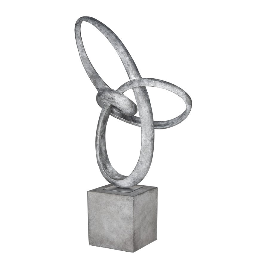 Atlas Lighting Cobey 29in Silver Metal Loop Sculpture on Gray Stone Base | Modern Contemporary Decor | Living Room & Office | Model AC11185-01
