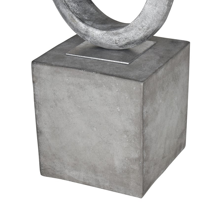 Atlas Lighting Cobey 29in Silver Metal Loop Sculpture on Gray Stone Base | Modern Contemporary Decor | Living Room & Office | Model AC11185-01