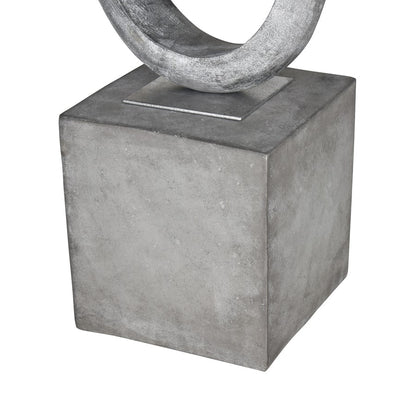 Atlas Lighting Cobey 29in Silver Metal Loop Sculpture on Gray Stone Base | Modern Contemporary Decor | Living Room & Office | Model AC11185-01