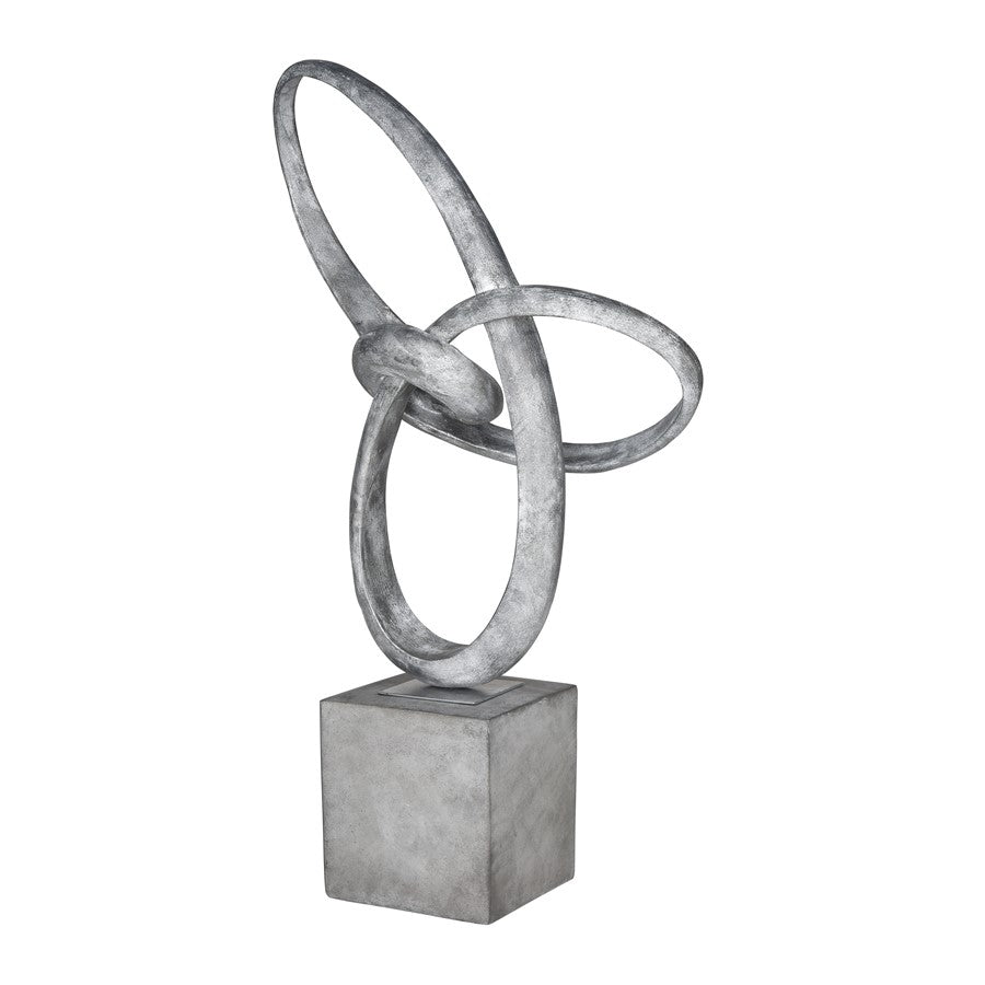 Atlas Lighting Cobey 29in Silver Metal Loop Sculpture on Gray Stone Base | Modern Contemporary Decor | Living Room & Office | Model AC11185-01