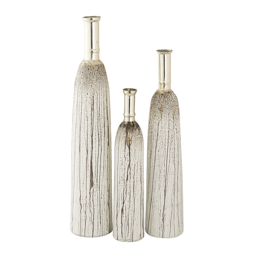 Atlas Lighting Coco Vase Set of 3 | Transitional Cream Glass with Champagne Gold | Floor & Shelf Decor | 7 x 7 x 35 in | Model AC11187-01S