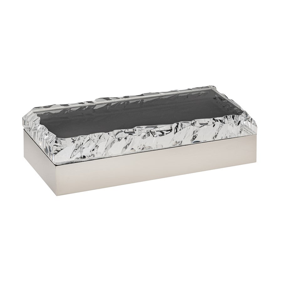 Atlas Lighting Cogar Box | Transitional Polished Nickel Metal & Clear Acrylic | Console & Shelf Storage | 14 x 7 x 3 in | Model AC11188-01