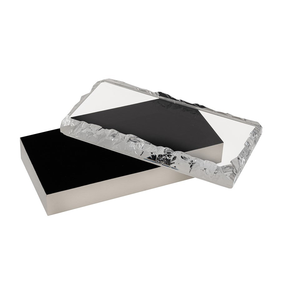 Atlas Lighting Cogar Box | Transitional Polished Nickel Metal & Clear Acrylic | Console & Shelf Storage | 14 x 7 x 3 in | Model AC11188-01