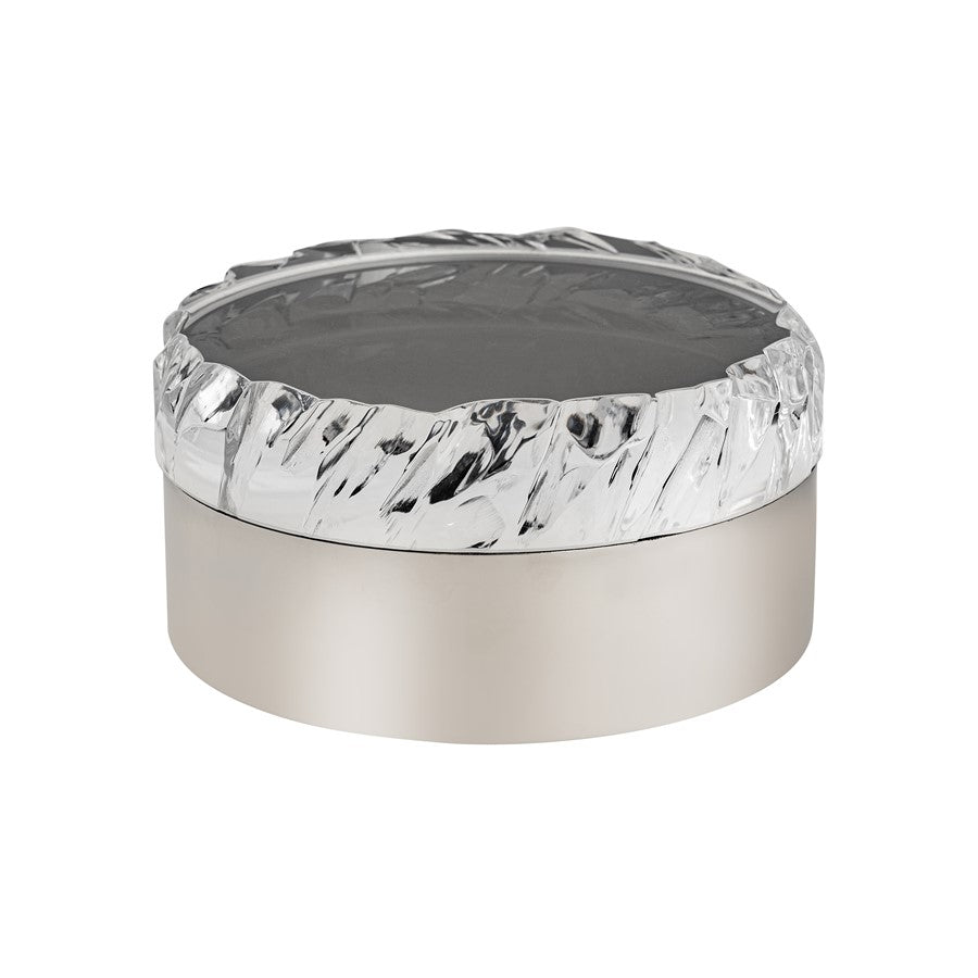 Atlas Lighting Cogar 7in Round Decorative Box | Transitional Polished Nickel Metal and Clear Acrylic Lid | Living Room & Bedroom | Model AC11189-01