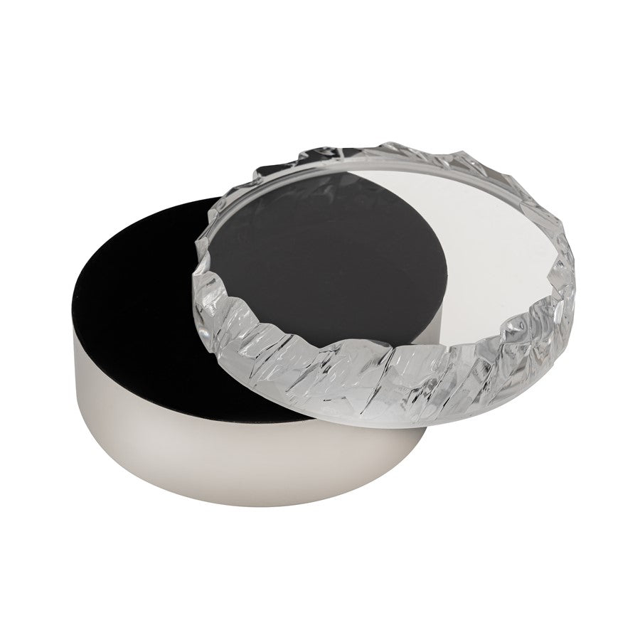 Atlas Lighting Cogar 7in Round Decorative Box | Transitional Polished Nickel Metal and Clear Acrylic Lid | Living Room & Bedroom | Model AC11189-01