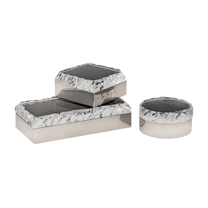 Atlas Lighting Cogar 7in Round Decorative Box | Transitional Polished Nickel Metal and Clear Acrylic Lid | Living Room & Bedroom | Model AC11189-01