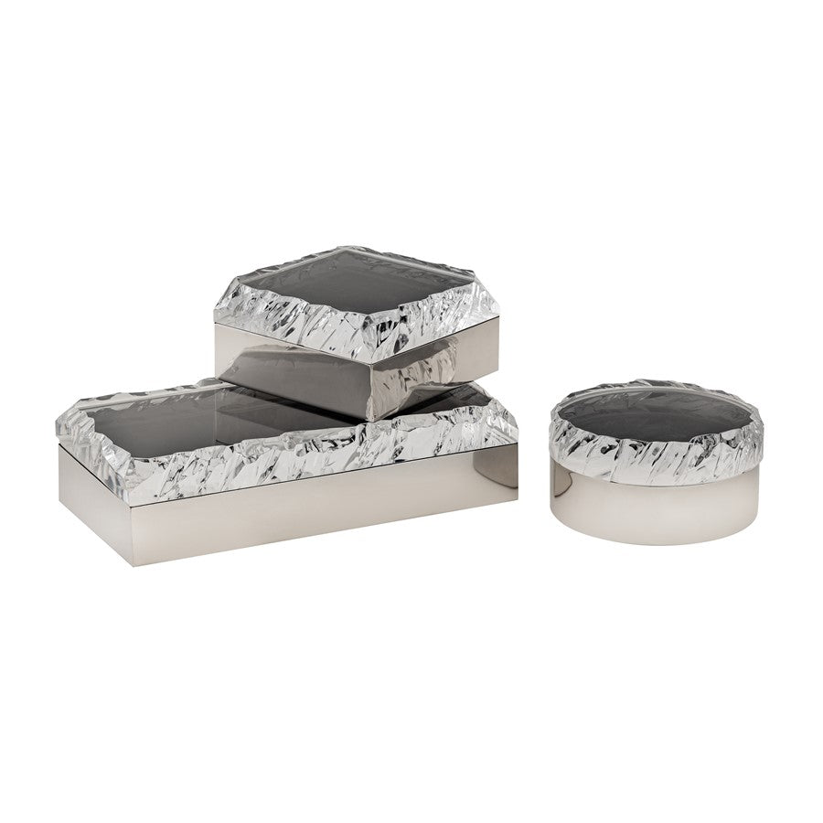 Atlas Lighting Cogar 7in Square Decorative Box | Transitional Polished Nickel Metal and Clear Acrylic Lid | Living Room & Bedroom | Model AC11190-01