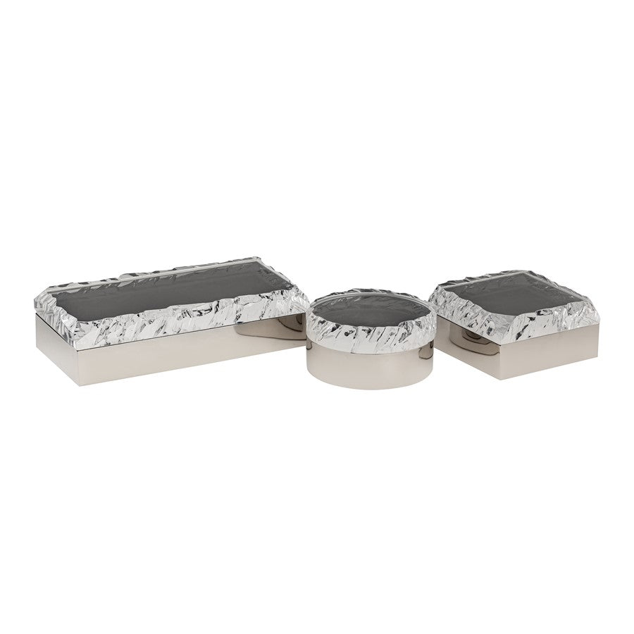 Atlas Lighting Cogar 7in Square Decorative Box | Transitional Polished Nickel Metal and Clear Acrylic Lid | Living Room & Bedroom | Model AC11190-01