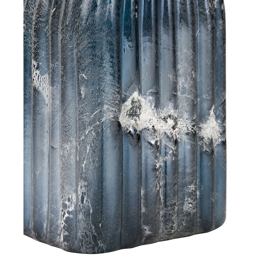 Atlas Lighting Cognate 16in Large Vase | Modern Aged Blue Ridged Glass with Mercury Finish | Living Room & Entryway Decor | Model AC11191-02